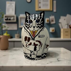Vintage Dr. Cat Ceramic Vase by Nina Lyman - Black and White